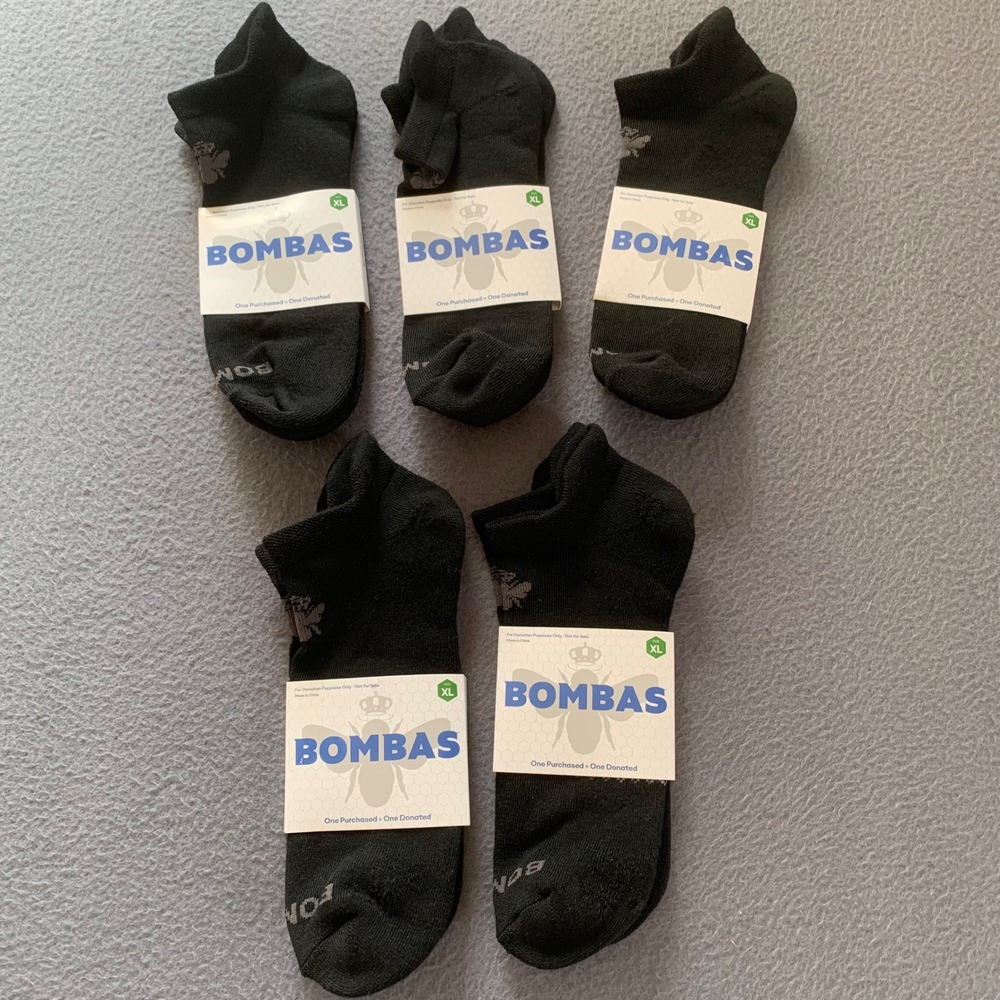 Lot of 5 Pair Bombas Black Ankle Socks Unisex XL